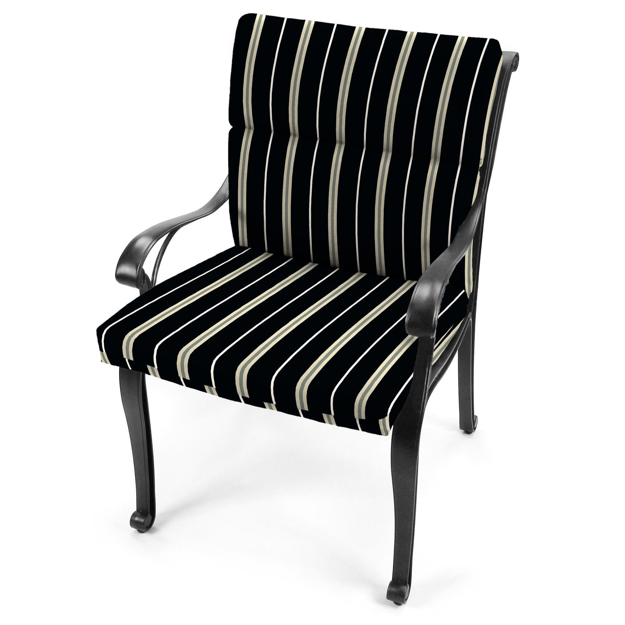 Jordan Manufacturing 44" x 22" Platt Ink Black Stripe Rectangular Outdoor Chair Cushion with Ties and Hanger Loop