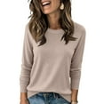 thumbnail image 2 of Sweaters for Women Long Sleeve Crew Neck Ribbed Knit, Lightweight Soft Cozy Warm Pullover Tops Khaki L, 2 of 5