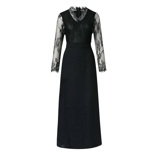 Vestido Largo De Encaje Negro Para Mujer - Hombros Descubiertos, Manga Larga, Talla Grande (XL-6XL), Elegante Para Fiestas Y Cóctel