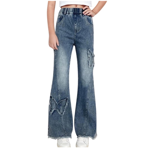 Odeerbi 5-15 Años Niñas Jeans de Pierna Ancha Pantalones de Vaquero Sueltos Pantalones de Pierna Recta
