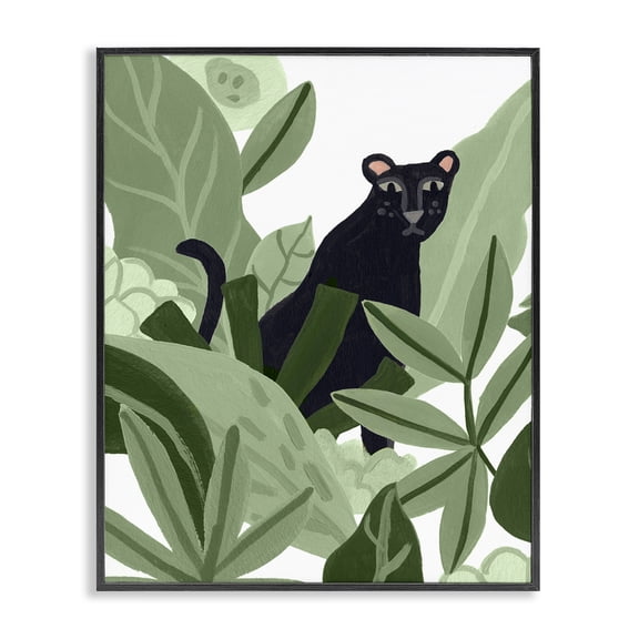 Stupell Industries Contemporary Panther in Tropical Leaves Black Framed Giclee Art, 11 x 14, by Dorothy Fagan