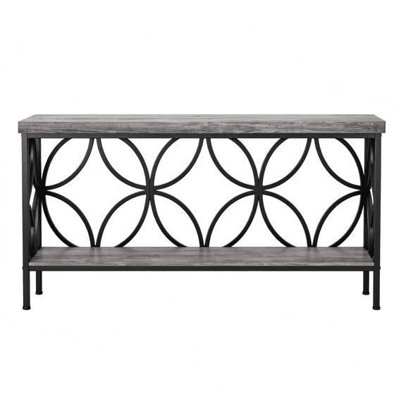 70.9" Industrial Behind Sofa Console Table - Vintage Wood Grain & Black Metal, 2-Tier Storage, 198lb Capacity, Slim Design for Entryway, Hallway, Living Room
