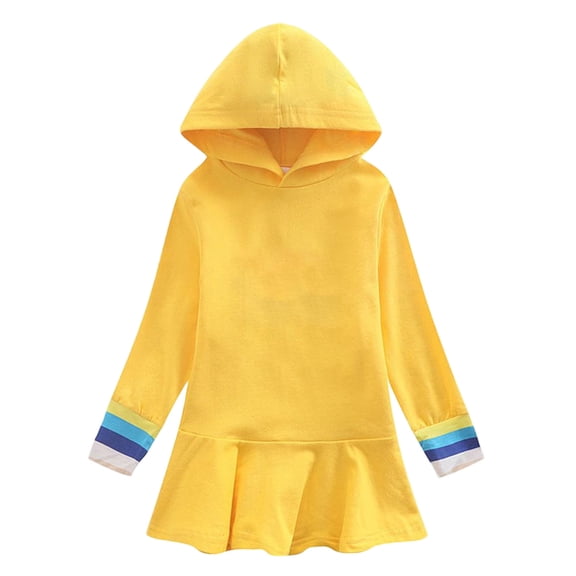 OGLCCG Girls Hoodie Dress Kids Long Sleeve Solid Color Hooded Sweatshirt Dress Casual Loose Fit Cotton Pullover Dresses 1-10 Years