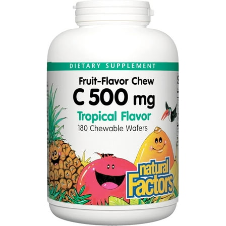 Natural Factors Kids Chewable Vitamin C 500 mg, Supports Immune Health, Bones, Teeth and Gums, Tropical, 180 Wafers