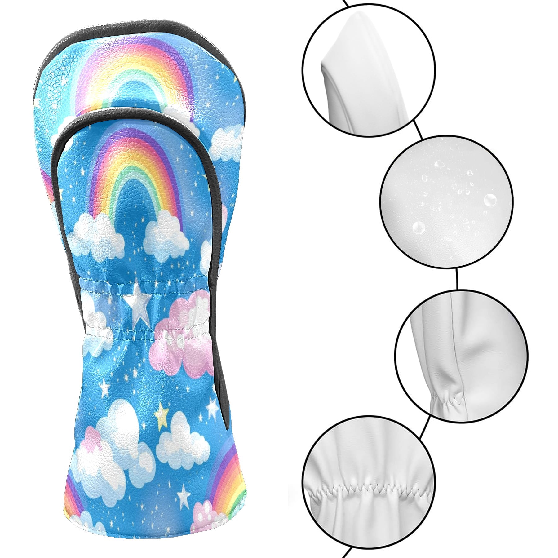 Golf Club Covers PU Leather Waterproof Head Covers for Fairway Woods Hybrids White Clouds Rainbow Unisex Fits Most Brands