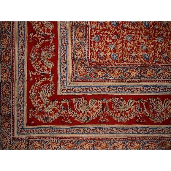Veggie Dye Block Print Square Cotton Tablecloth 60" x 60" Red