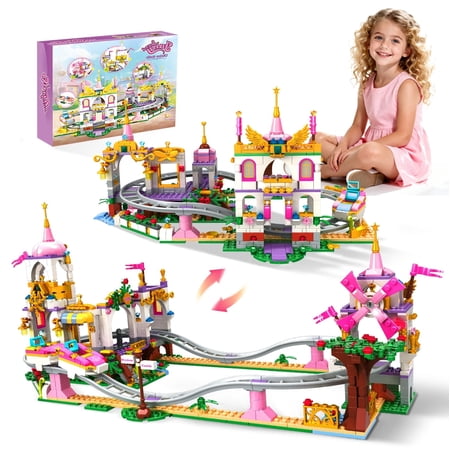 WIDELAND Friends Princess Roller Coaster Castle Building Set Compatible with Lego,749 PCS Pink Amusement Park Blocks, ABS STEM Construction Toy Gift for Kids Girls Boys Age 6+