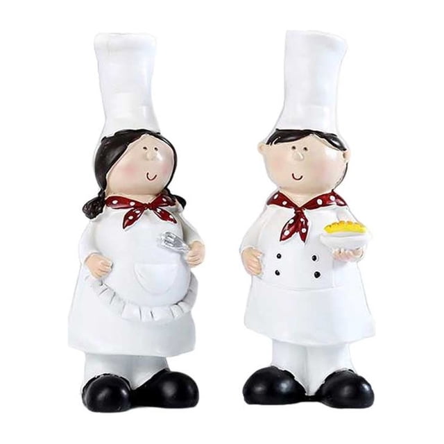 QualitChoice 2pcs Resin Chef Statue Cartoon Restaurant Chef Figurines Colorful Retro Cook Ornament Lightweight Cute Sculpture