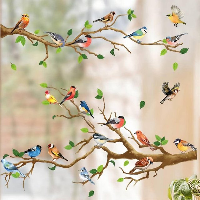 stickers Fentre Rencontre D'oiseaux Electrostatique I Dcoration De Fentres Autocollants Branche D'arbre Plantes Fleurs T I Stickers Vitre Salon Et