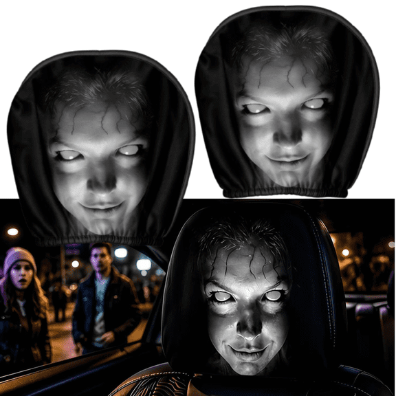Creepy Face Car Headrest Cover, Realistic Ghost Face Printed Car Headrest Sleeve, Halloween Prank Decor for Vehicle Interior Ornament (2Pack)