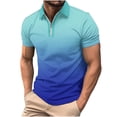 thumbnail image 2 of VgaVtl Short Sleeve Polos for Men Lapel Mens Clothes Zip-Up Gradient Print Casual Relaxed Fit Pull-On Shirts,Blue XL, 2 of 5