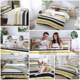thumbnail image 5 of 3 Piece Yellow Black Stripe Duvet Cover Set Queen Size,Microfiber Comforter/Quilt Cover with Corner Ties and 2 Pillowcases,Modern Abstract Art Coarse Striped All Season Bedding with Zipper Closure, 5 of 8