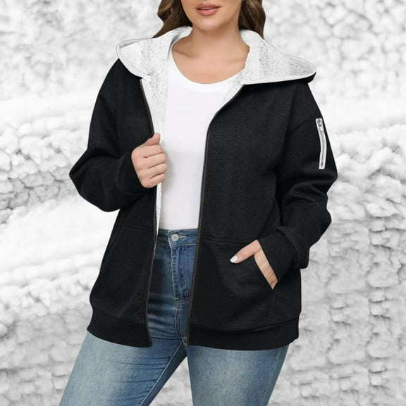 Hoodies for Women Winter Fleece Sweatshirt - Full Zip Up Thick Sherpa Lined Hooded Jacket