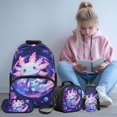 thumbnail image 2 of Garronmavis 4-in-1 Kids Girls Backpack Set Axolotl Printed School Backpack, Includes Backpack, Lunch Bag, Pencil Case, Water Holder Case for Back to School Use, 2 of 8