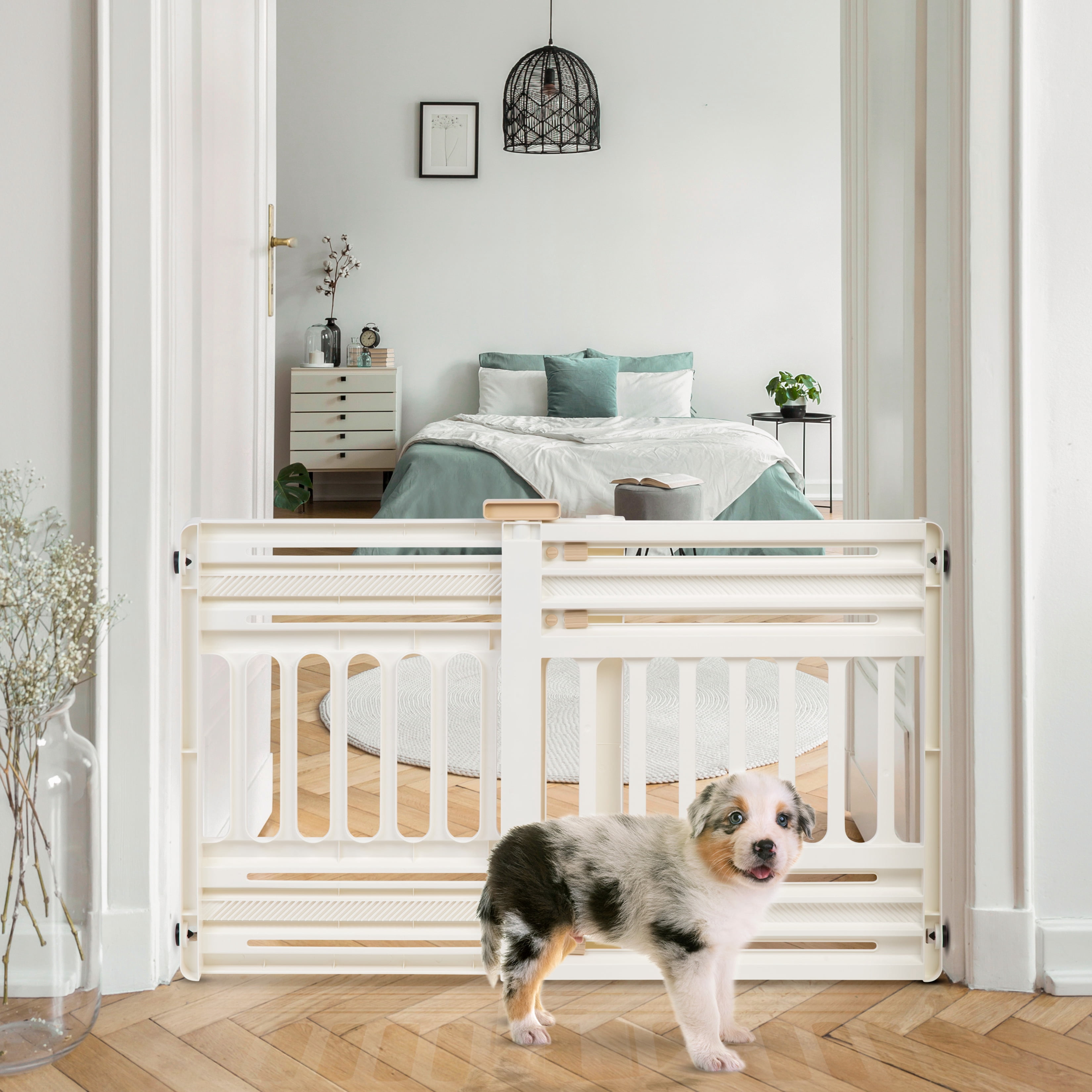 IRIS 24"-39" Portable Expandable Pet Gate, Adjustable Pet Barrier for Puppy Small Dog Fits Most Doorways Easy