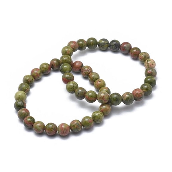 Natural Unakite Bracelet 8mm Round Beads Elastic Stretch Gemstone Jewelry