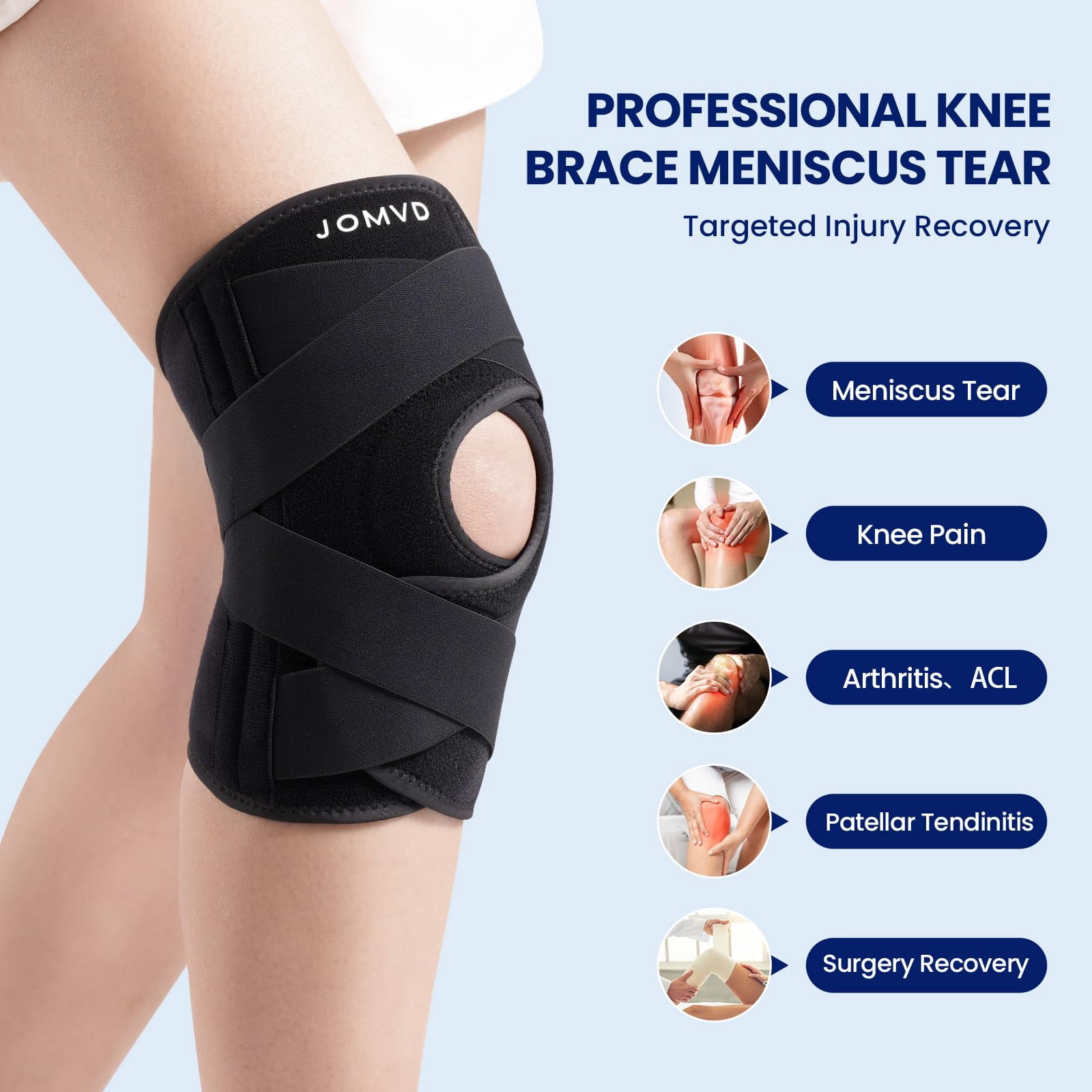 YSLHYKnee Brace for Knee Pain, Meniscus Tear, Adjustable Knee Support with Side Spring Stabilizers for ACL, MCL, Arthritis, Patella Stability, Knee Pain Relief, Injury Recovery, Women and Men, Medium