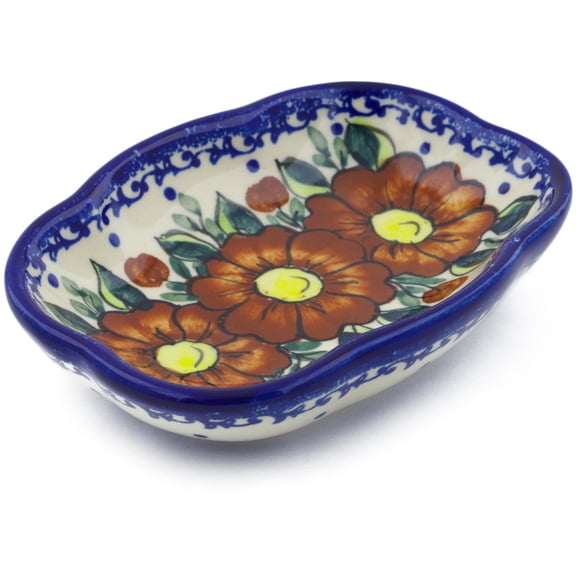 Polish Pottery 5-inch Soap Dish (Autumn Pansies Theme) Signature UNIKAT Hand Painted in Boleslawiec, Poland Certificate of Authenticity