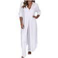 thumbnail image 2 of qolati Womens 2 Piece Outfits Casual V Neck Slit Hem Shirts Straight Legs Pants Lounge Suits Plus Size Solid Workwear Vacation Sets, 2 of 6