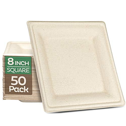 White Clear Plastic Heavyweight Forks 100 Count Sugarcane Heavy Duty Disposable Biodegradable Plate 50 Plates Bundled Susty Party 8-Inch Compostable Square Plates 