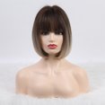 thumbnail image 3 of Pelucas con flequillo para mujer, peluca ondulada suelta de 33 cm, peluca de seda de alta temperatura, flequillo, cabello castaño liso con red rosa, peluca postiza, 3 of 5