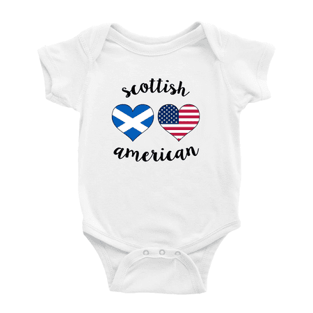

Scottish American Flag Two Hearts Cute Baby Bodysuit Romper (White 12-18 Months)