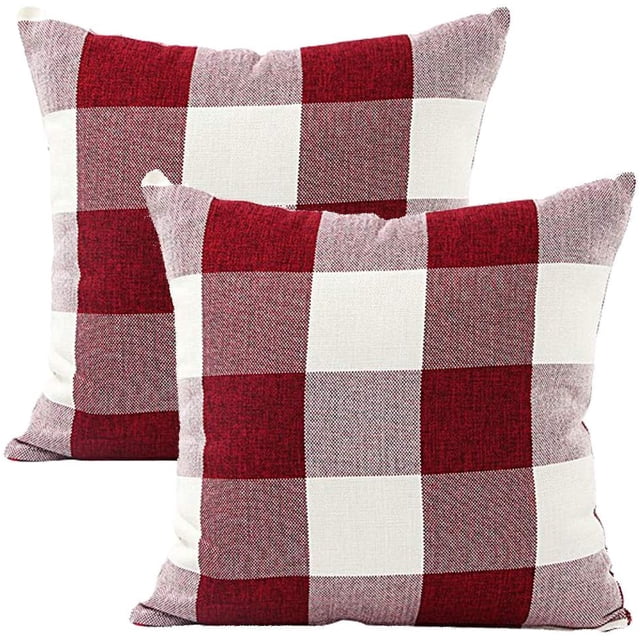 Housse de Coussin Treillis Géométrique d'oreiller pour Canapé Maison Salon Chambre Décoration D'intérieur, 45x45cm, Ensemble de 2 pièces(Blanc Rouge|2 pièces)