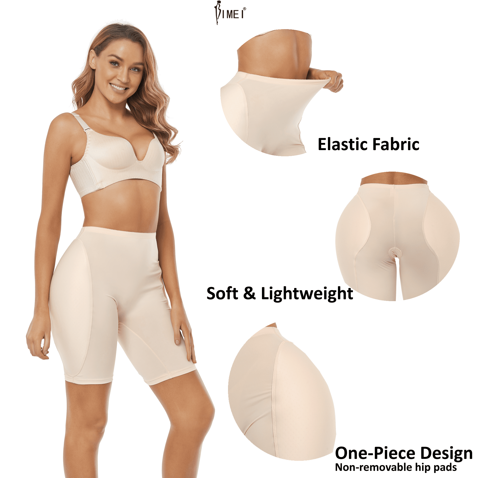 BIMEI One-piece Seamless 3D Butt Lifter Padded Panties Hip Enhancer  Underwear Control Briefs,Black,XL 