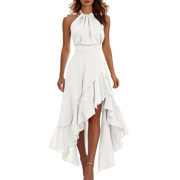 Kezqiaxn Maxi Dresses for Women Summer Ruffle Sleeveless Vacation Dress Flowy Women 's Sundresses Fashion Clothing