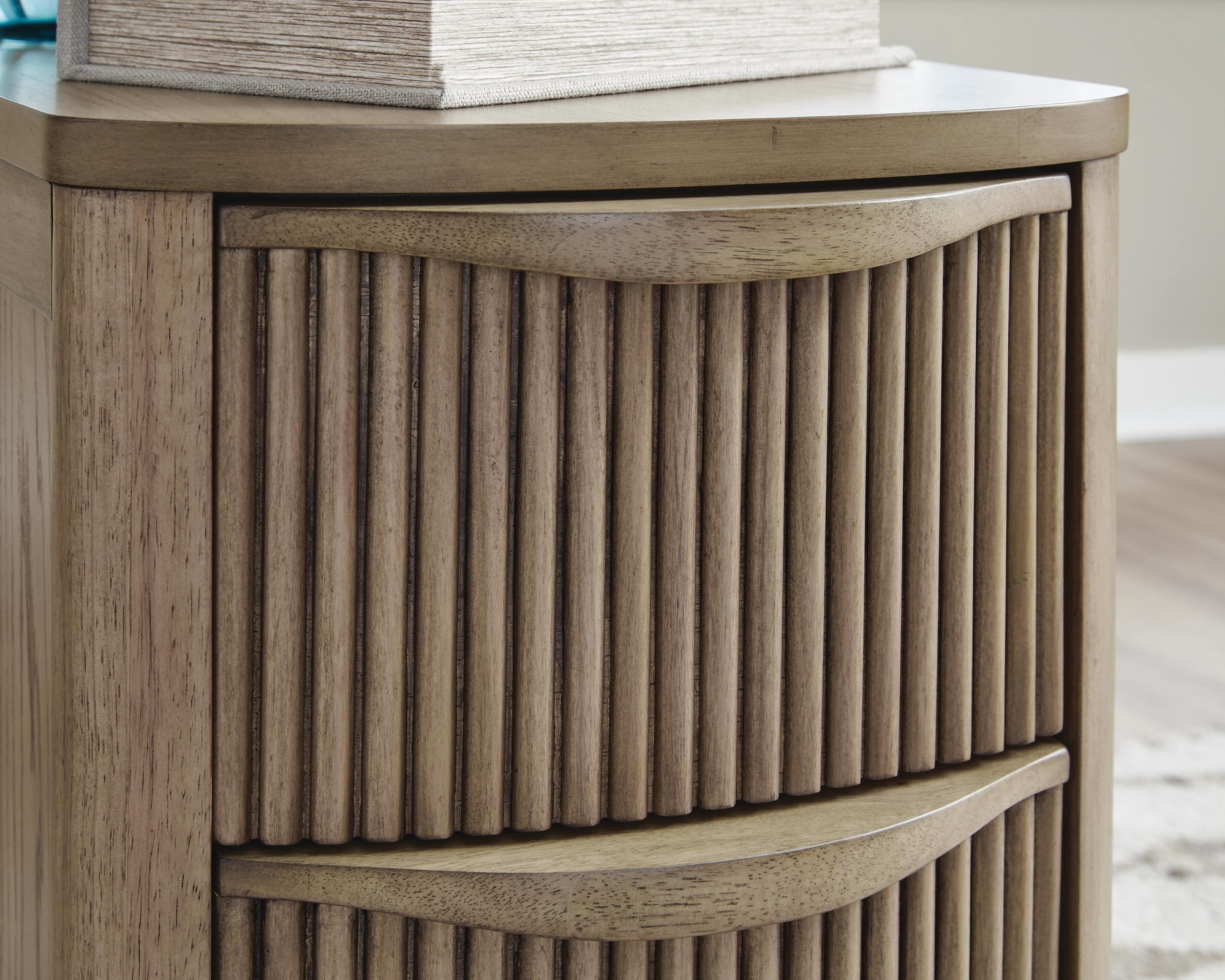 Signature Design by Ashley Camdill Chairside End Table with USB Charging Ports and 3 Drawers, Light Brown Wood Finish