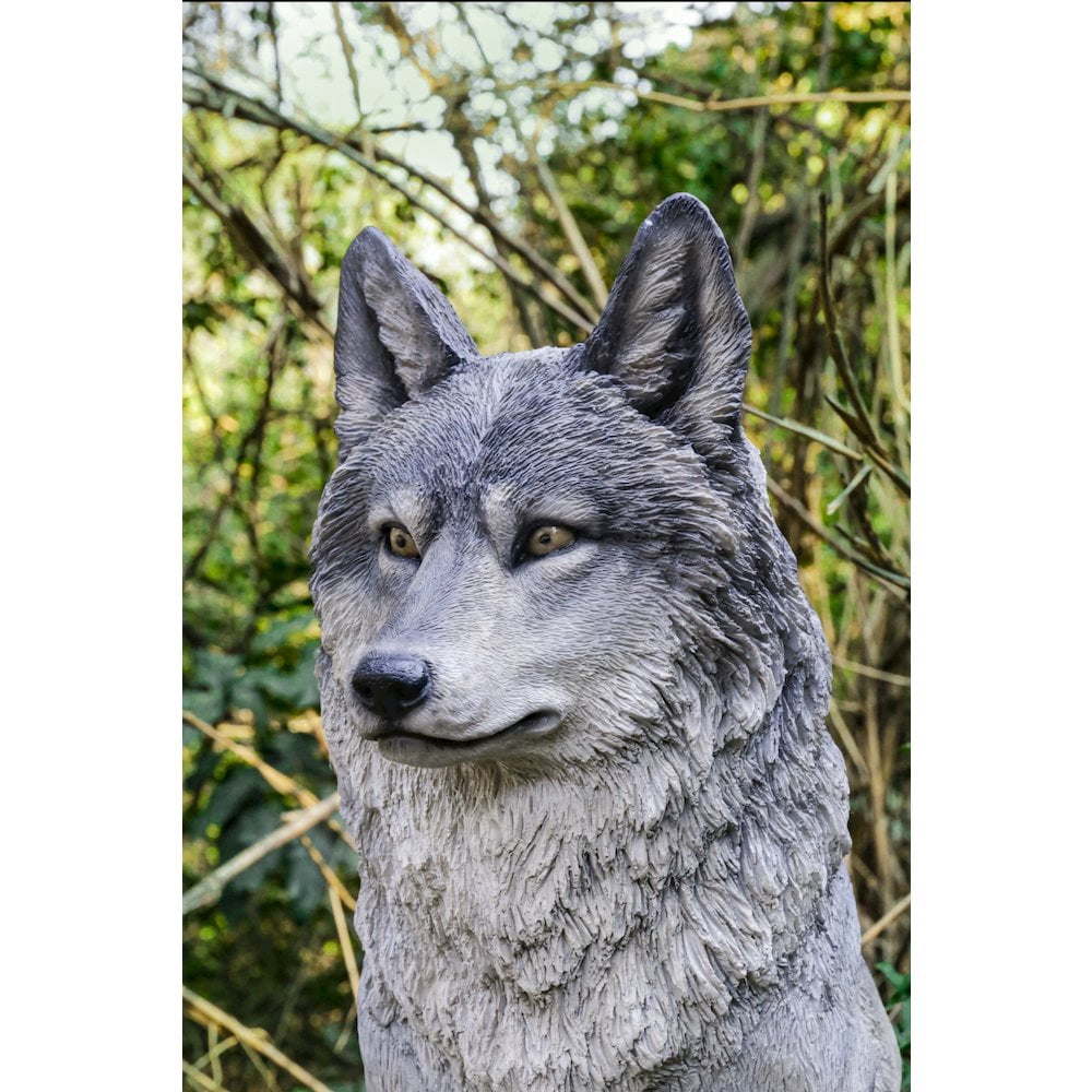 Hi-Line Gift Sitting 12” Grey Wolf Garden Statue, Durable Polyresin