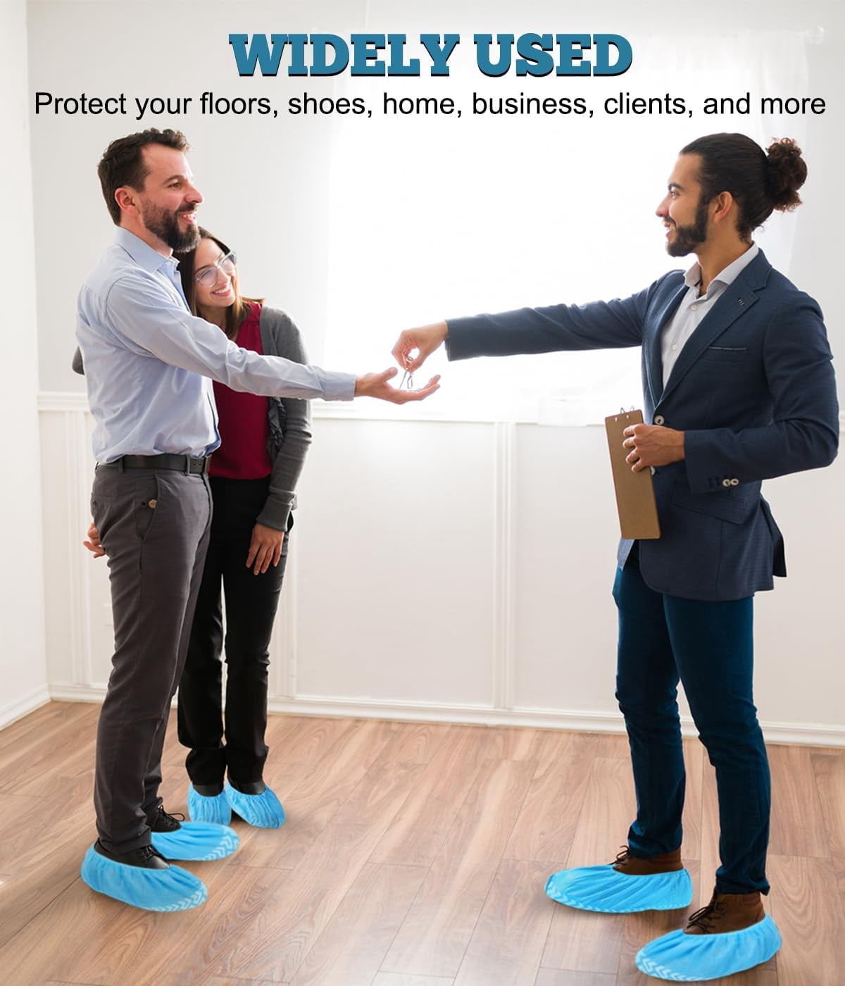 X-Large 200 Pack Breathable Shoe Covers Disposable for Indoors - Reusable Non-Slip Blue Booties, Fits Up to Men’s Size 13, Ideal for Home, Office & Travel, Doubles as Travel Shoe Bags