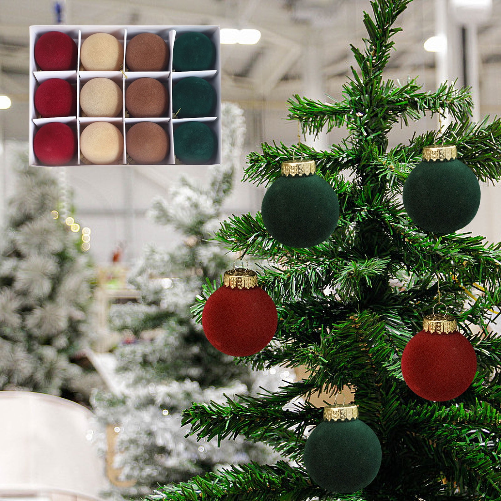 Lot De 48 Boules De Noël En Velours Bordeaux - Diamètres 4, 6, 8 Cm, Incassables, Avec Corde Et Capuchon Métal, Pour Sapin, Déco - 13