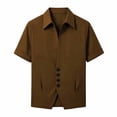 thumbnail image 4 of Men's Business Casual 2 Piece Suit Set, Short Sleeve Lapel Collar Button Down Shirt & High Waist Straight Leg Dress Pants, Loose Fit formal Daily office Outfit Brown, 4 of 6
