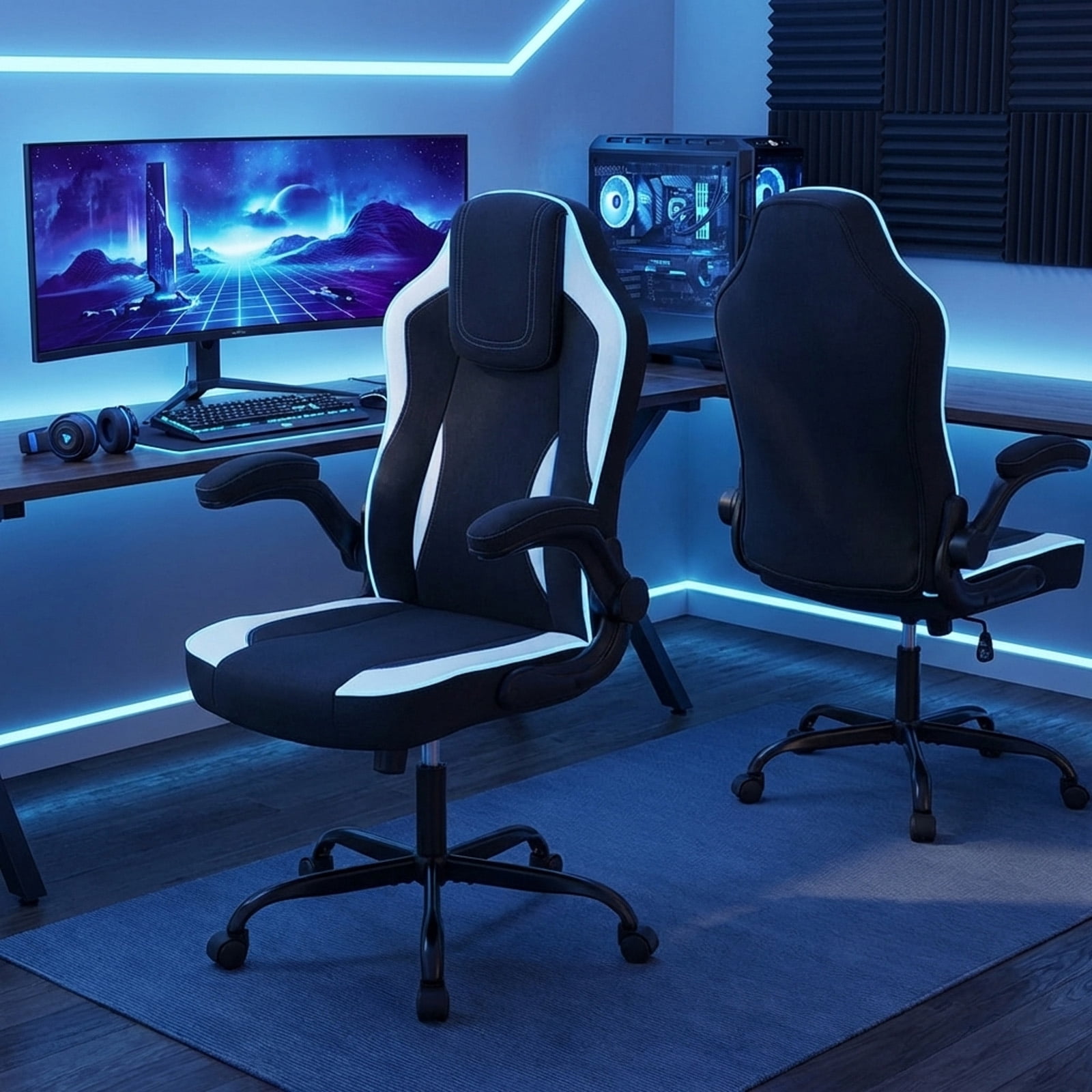 Furnibear Ergonomic Office Chair High Back Executive Desk Chair with Flip-up Armrests, Headrest, Lumbar Support, Computer Chair for Home Office, Black
