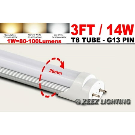 ZEEZ Lighting - T8 3FT 14W Bright Natural White G13 LED Tube Light Bulb Fluorescent Lamp Replacement - 4