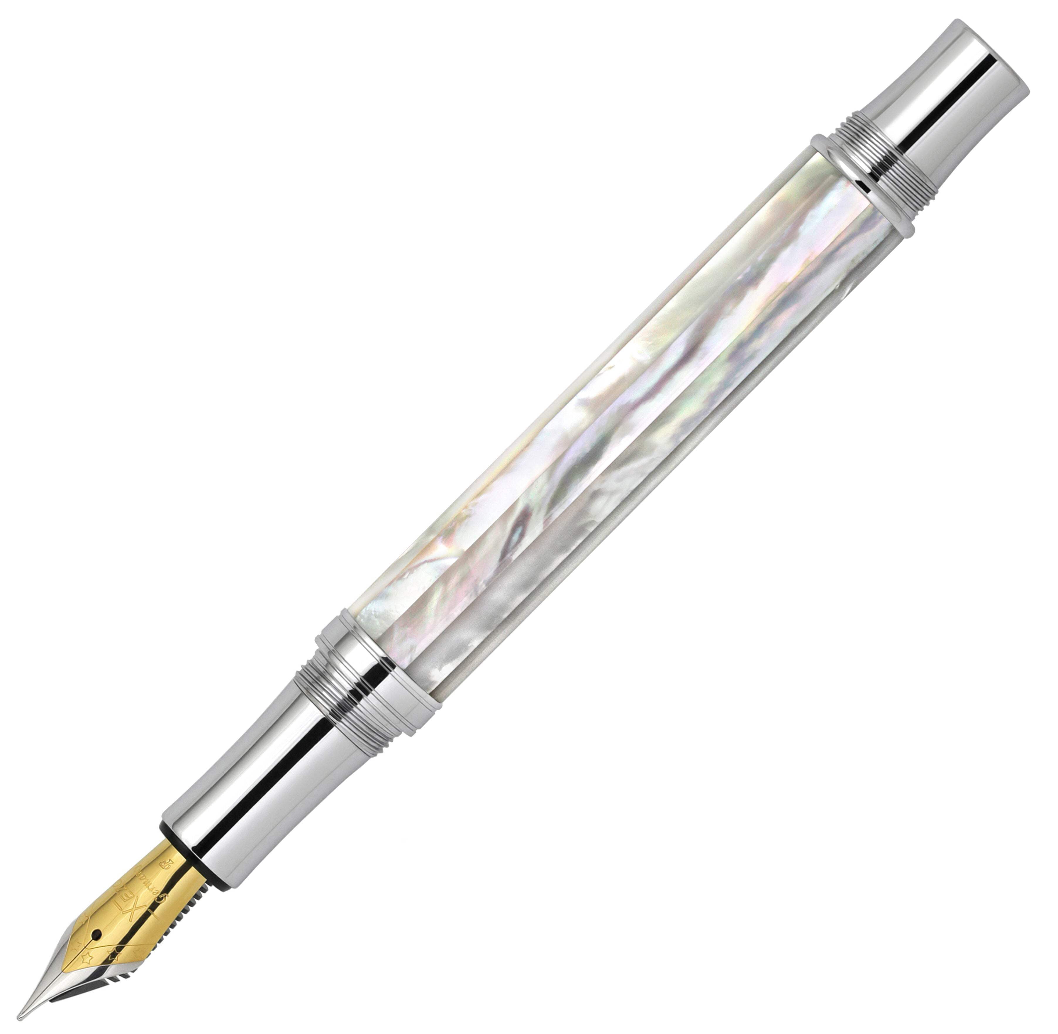 Xezo Xezo Maestro® Oceanic White Mother of Pearl Fountain Pen (Fine Nib) - DLC (Diamond-Like Coating) PVD Cap