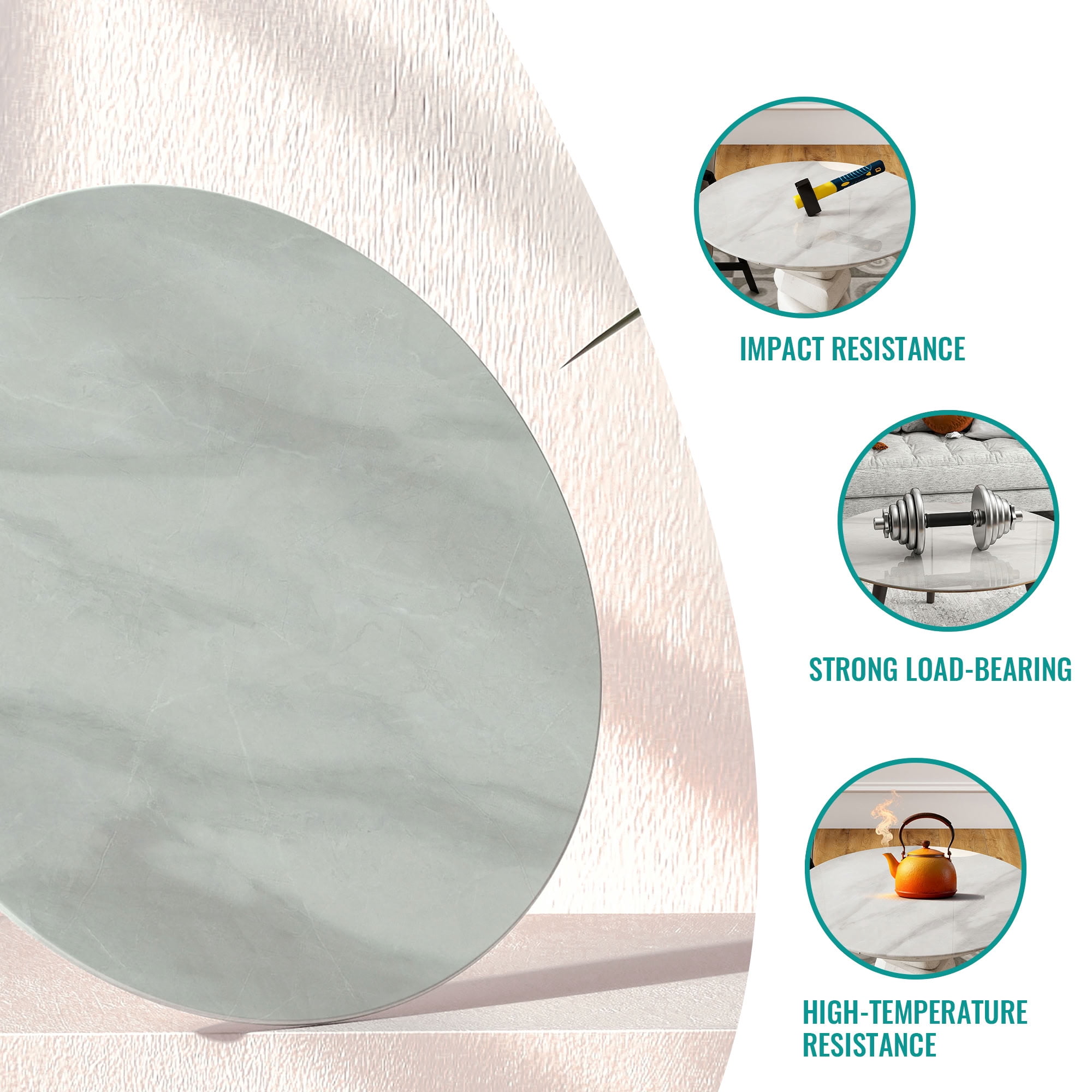 MAYEERTY 20in Round Tempered Glass Table Top, 0.31in Thick Marble Print DIY Replacement Table Cover, Heat & Scratch Proof Desktop for Small Side Coffee Bistro Patio Table