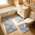 thumbnail image 4 of Bathroom Rug Set,Three Piece Flocked Water Absorbent Floor Mat With Anti Slip Base and Machine Washable Feature for Shower Toilet Floor Layout,Fit for Youngster Household Restroom Decoration(Gray), 4 of 7