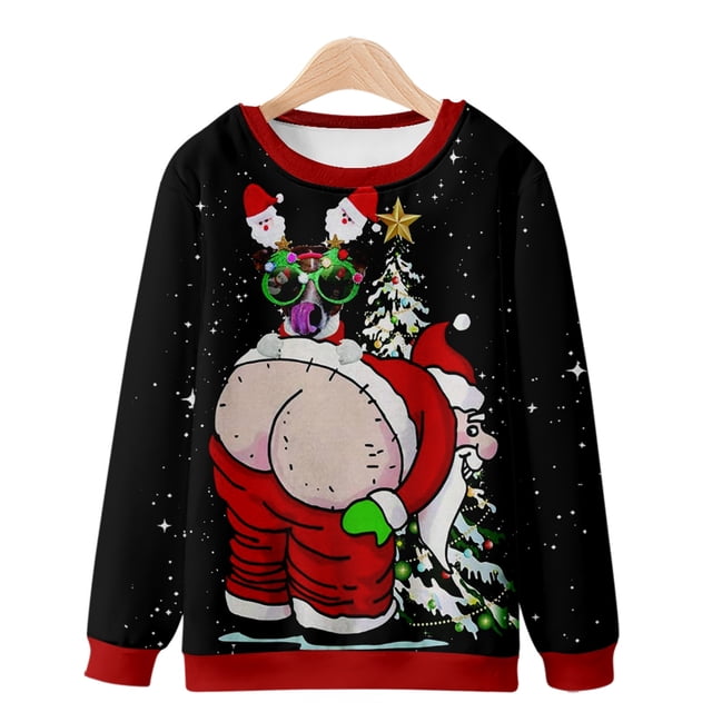 Chemises de Noël à Manches Longues pour Hommes Mode Décontractée Chandail de Noël Chandail en Molleton Impression 3D Manches Longues Col Rond Chandail Haut Chemisiers Chemises de Noël pour Hommes Manches Longues