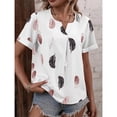thumbnail image 3 of Women Short Sleeve Top V Neck Feather Printed Loose Fit Casual Stylish Women Summer Blouse White M, 3 of 6
