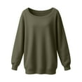 thumbnail image 5 of XIAOCHA Womens Sweatshirts Autumn Solid Color Slanted Neck Off Shoulder Pullover Top Simple Vintage Long Sleeves Loose Elegant Sweatshirt L, 5 of 5