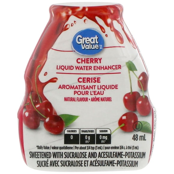 Great Value Cerise Aromatisant liquide pour l'eau 48 mL, 24 portions, cerise