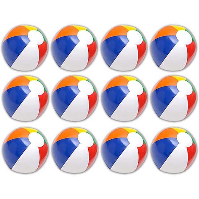 Neliblu 12" Bulk Pack of 12 Classic Inflatable Beach Balls Beach Toys