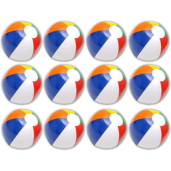 Neliblu 12" Bulk Pack of 12 Classic Inflatable Beach Balls - Beach Toys - Party Pack - Bulk Beach Balls (1 Dozen), Large Beach Balls, Pool Ball