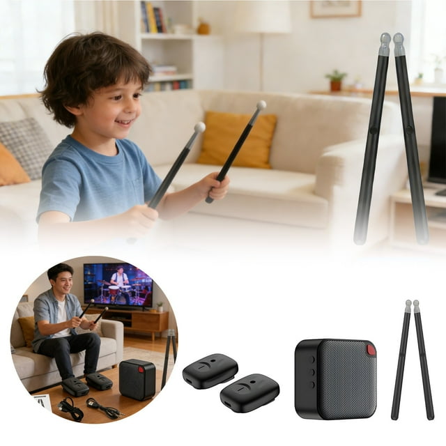 Klonfd Upgraded Electronic Drum Stick With – Complete Virtual Drum Includes Pedal & Adapter 8 Sound Effects 3D Motion Sensor For Kids And Adults Perfect For Fam