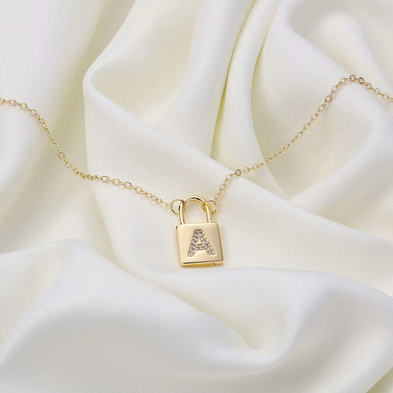Gold Initial Lock Necklaces for Women 