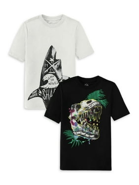 Wonder Nation Boys 4-18 & Husky Recycled Crew Neck Short Sleeve Graphic T-Shirt, 2-Pack