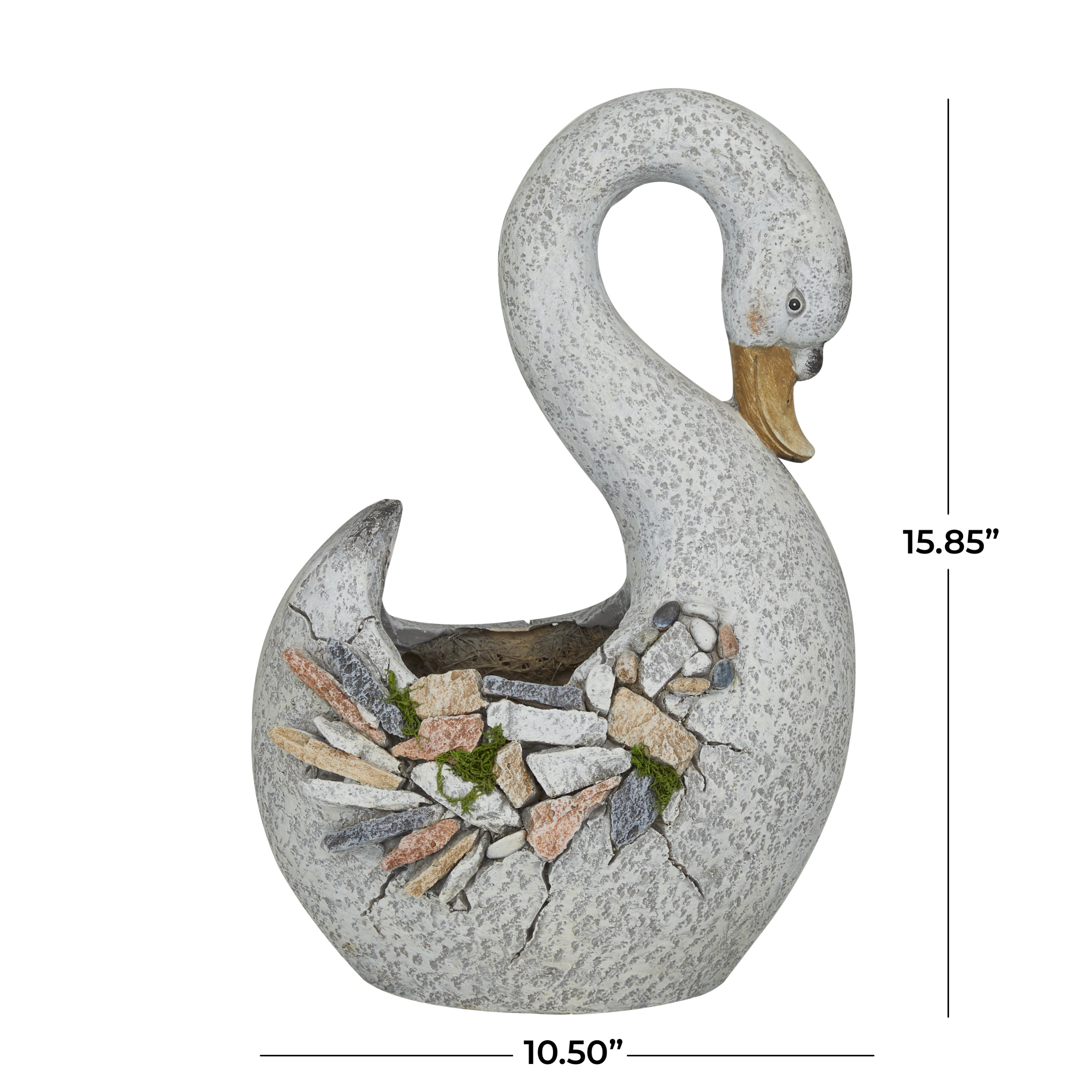 DecMode 11" x 16" Indoor Outdoor Gray Fiberglass Duck Planter with Stone Mosaic Design