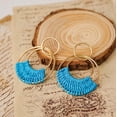 thumbnail image 3 of Raffia Hoop Earrings for Women Girls Fun Boho Summer Beach Earrings Lightweight Handmade Straw Wicker Rattan Dangle Earrings Statement Geometric Round Drop Earrings, 3 of 5
